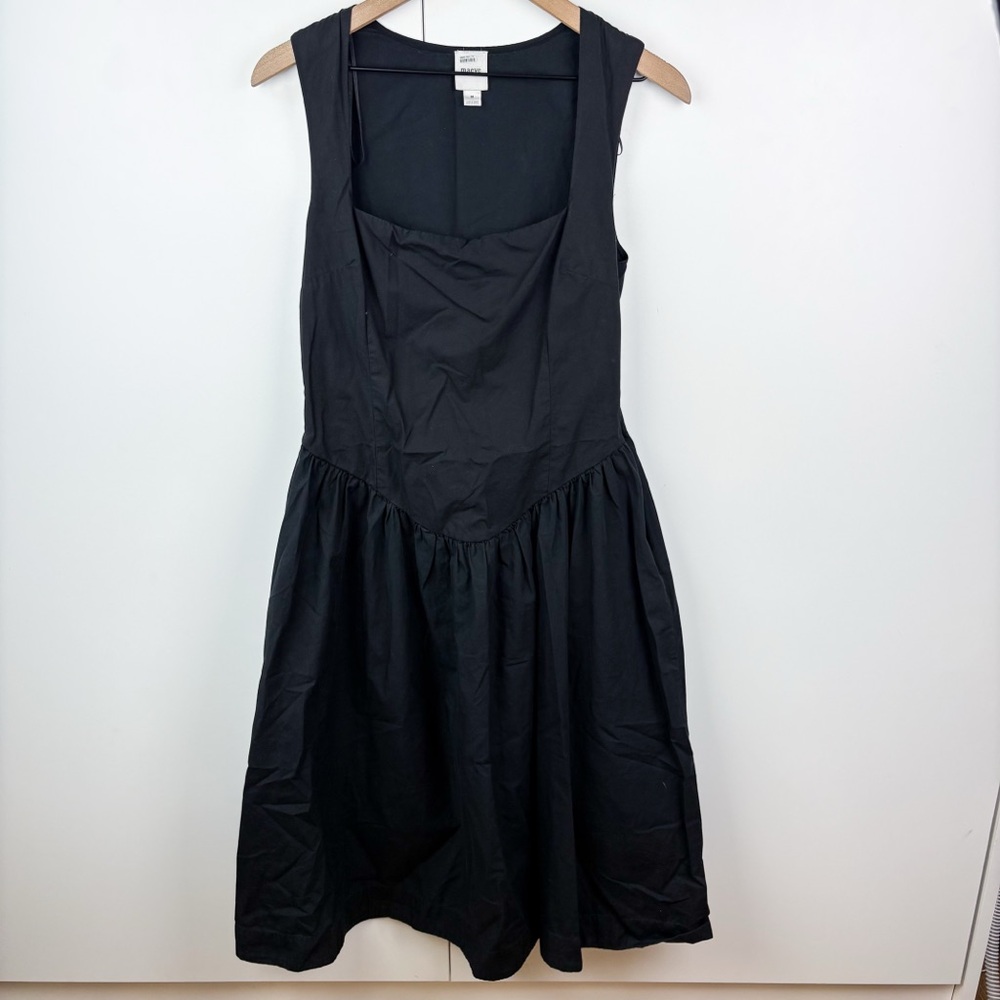 Anthropologie Maeve Drop Waist Midi Dress 100% Cotton Black Square Neck Medium - Picture 2 of 7